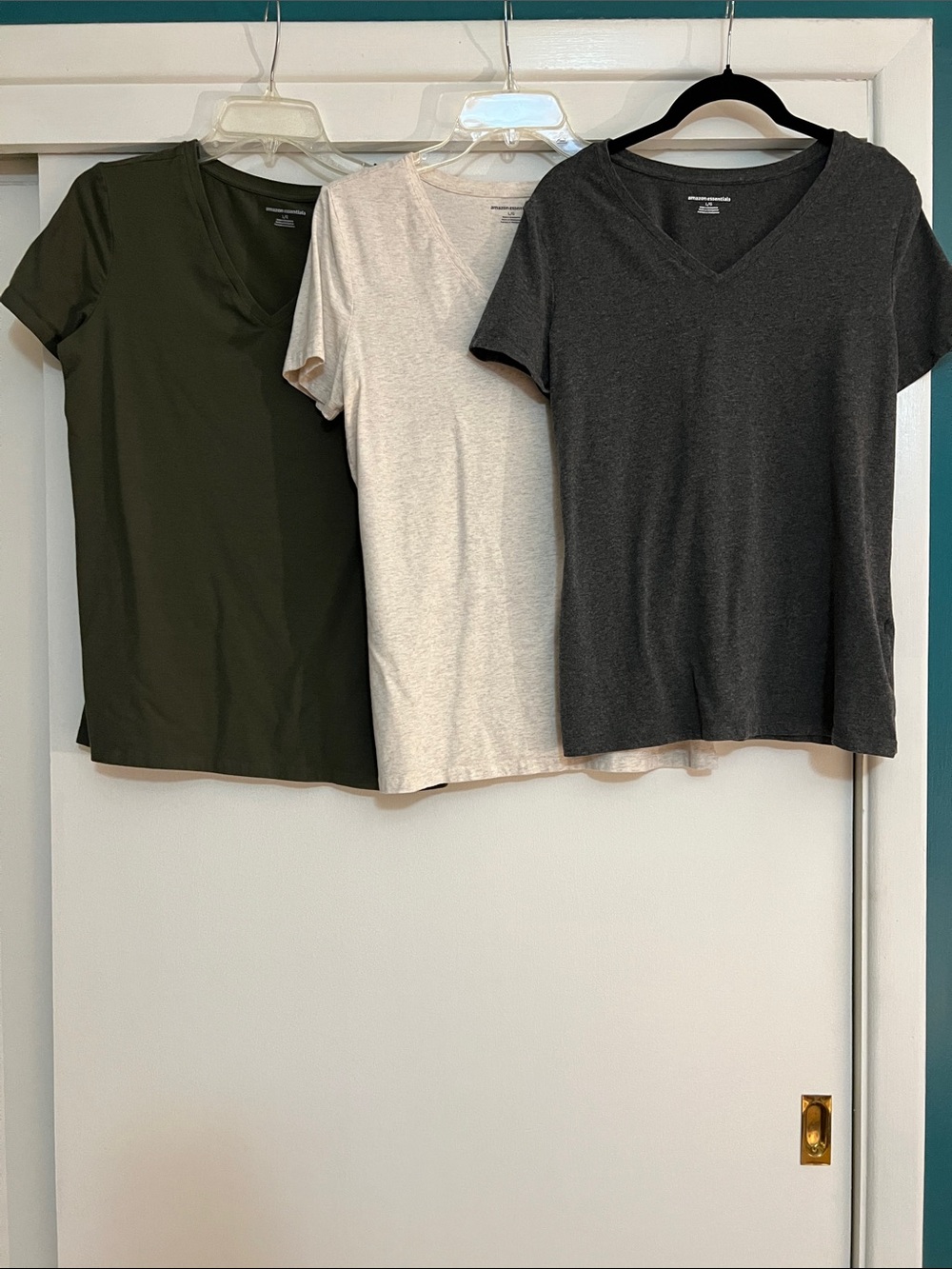 3-Pack Women's V-Neck Tee - Olive, Cream & Charcoal Amazon Essentials